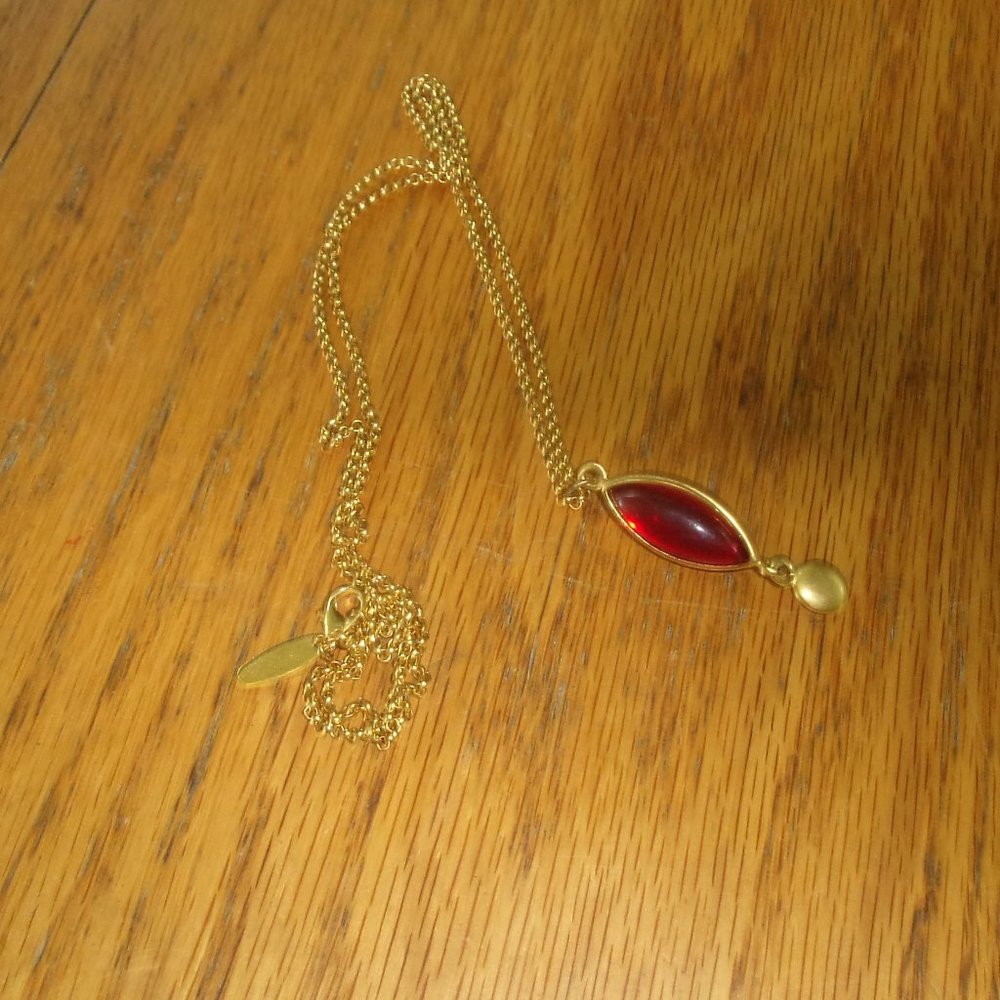 Soho Design necklace gold tone red glass moonstone pendant
